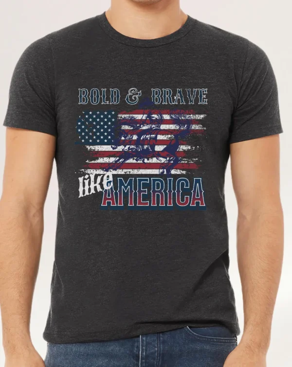 American Cowboy T-Shirt – Bold & Brave Like America, Vintage Western Rodeo Tee with USA Flag for 4th of July & Memorial Day - Image 2