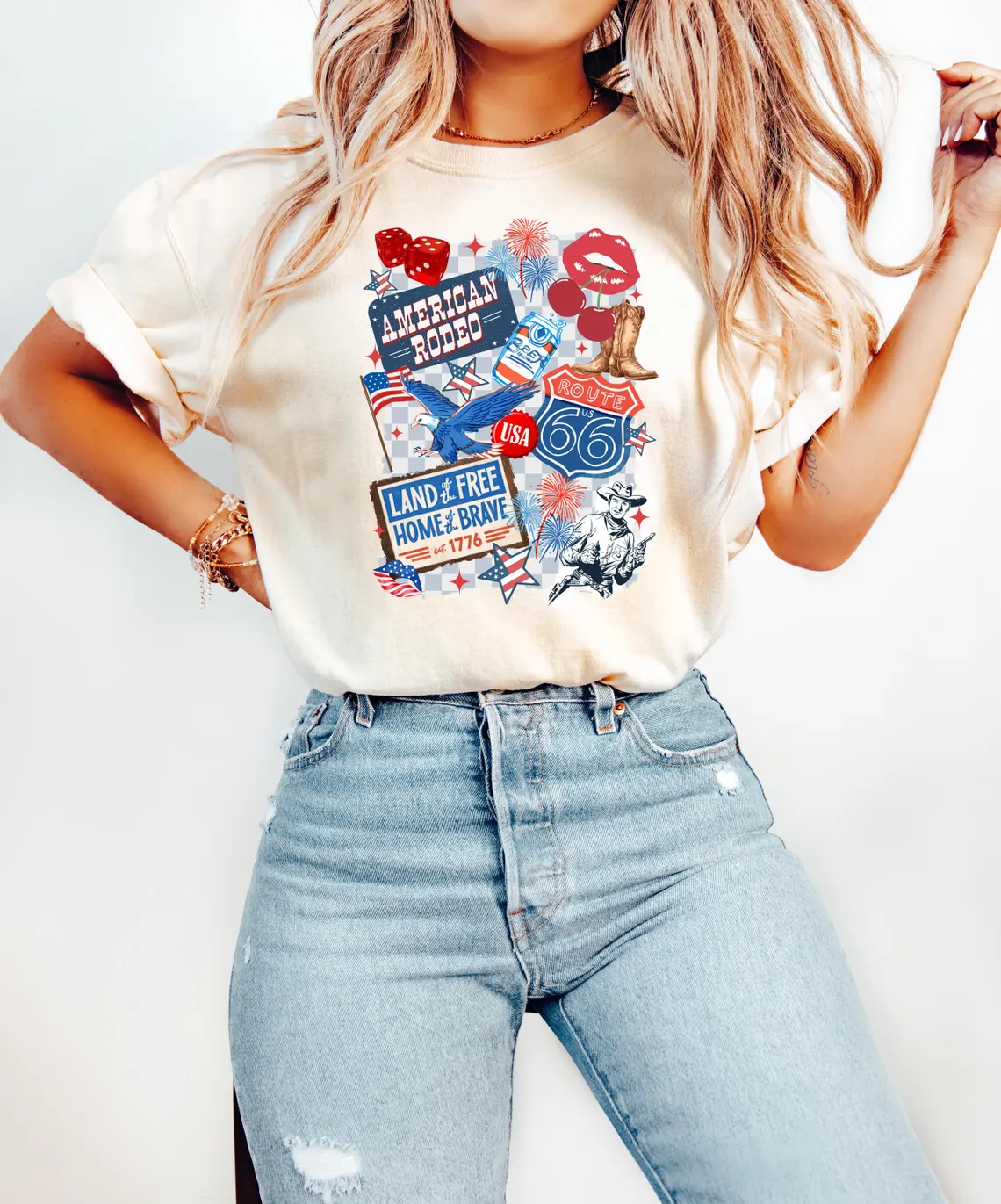 American Cowgirl T-Shirt – Patriotic Western Tee for 4th of July, Girly Independence Day Outfit with Country Charm