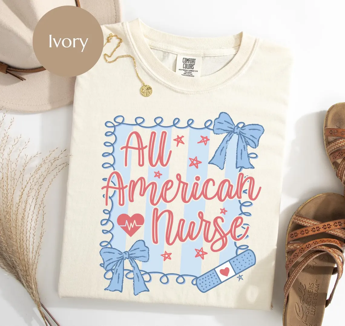 All American Nurse Shirt – Retro Coquette 4th of July Tee – Patriotic Nurse Life T-Shirt for Independence Day or Memorial Day