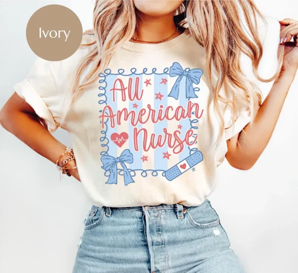 All American Nurse Shirt – Retro Coquette 4th of July Tee – Patriotic Nurse Life T-Shirt for Independence Day or Memorial Day - Image 2