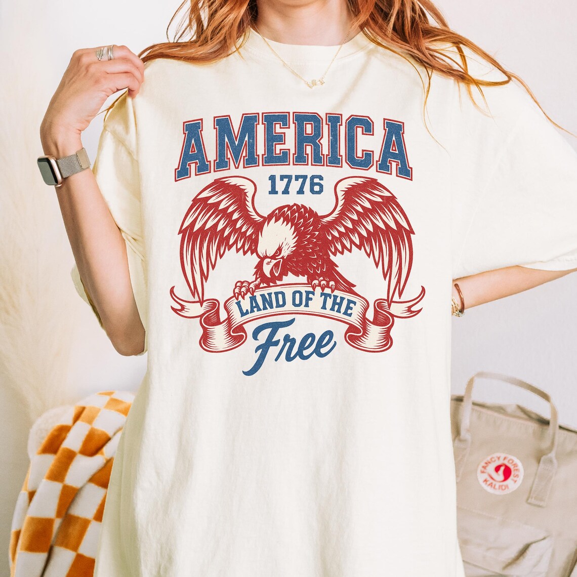 America 1776 T-Shirt – Land of the Free USA Tee – Patriotic Eagle T-Shirt – Red White Blue 4th of July Independence Day Top