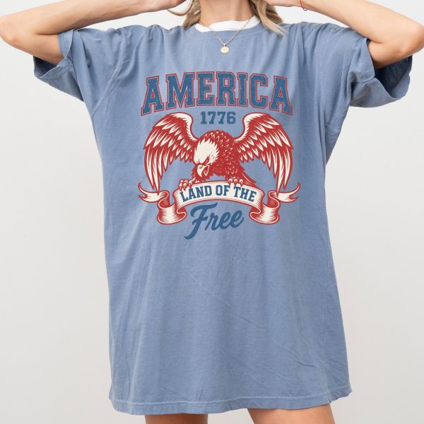 America 1776 T-Shirt – Land of the Free USA Tee – Patriotic Eagle T-Shirt – Red White Blue 4th of July Independence Day Top - Image 4