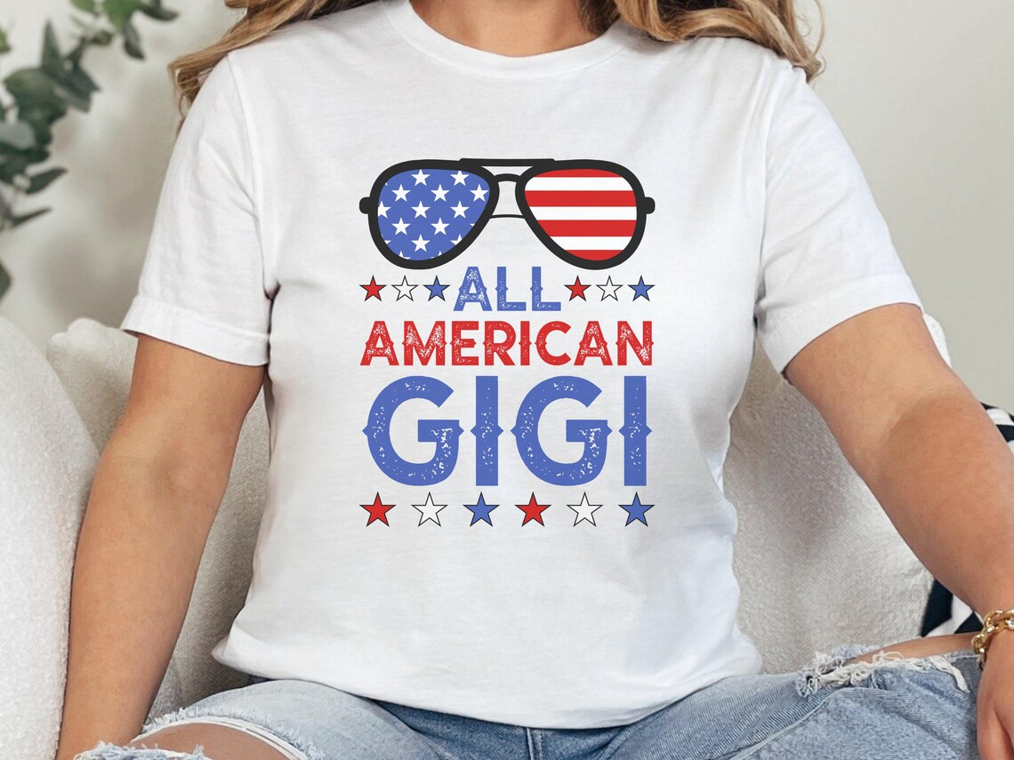 All American Gigi T-Shirt, Patriotic, USA Flag Sunglasses, Gift for Gigi, American Flag Shirt, Gigi 4th of July Tee