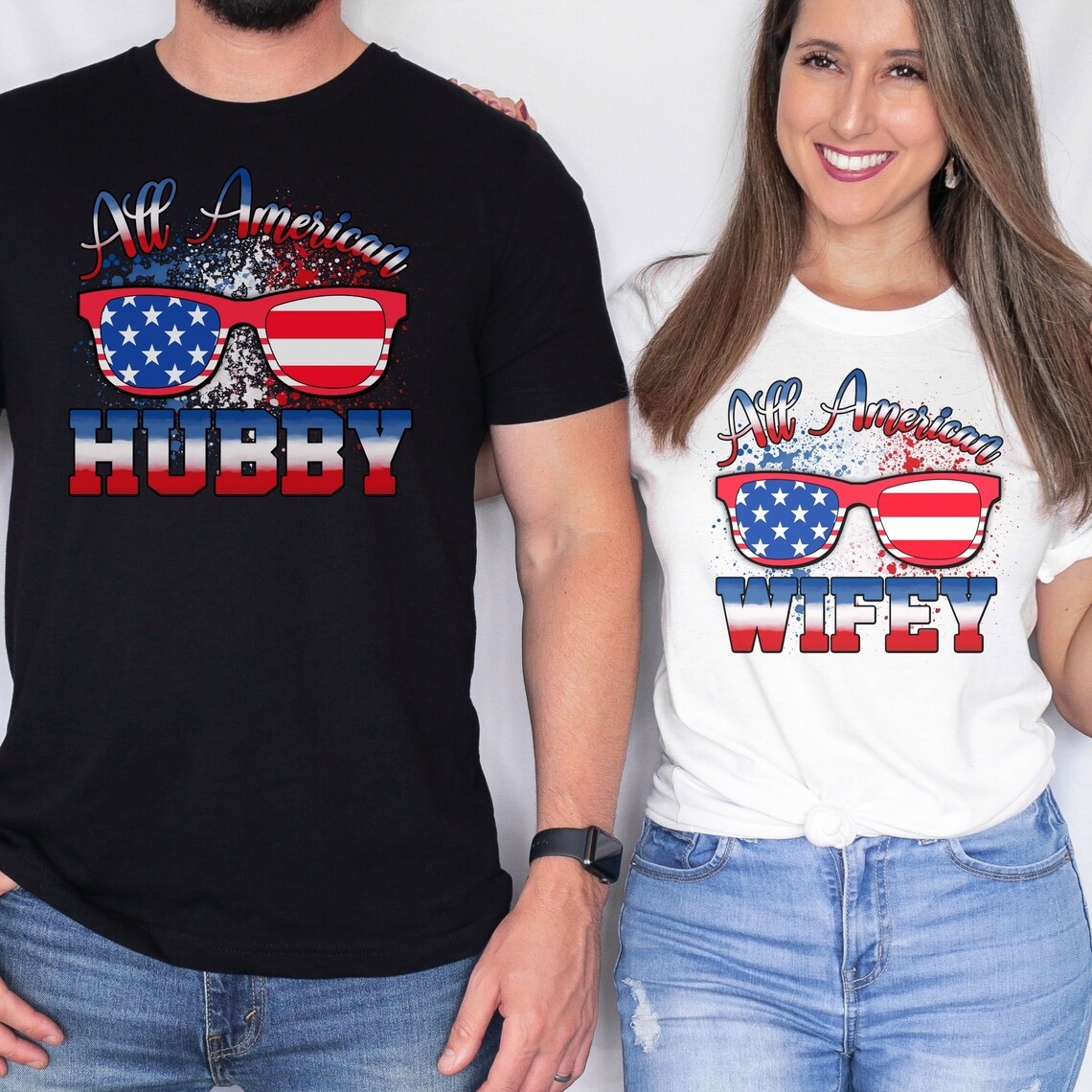 All American Hubby and Wifey T-Shirt, Wife Husband Shirt, Independence Matching Shirts, Couples 4th Of July Shirt, All American Couples Tee