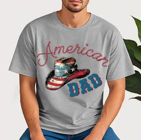 American Dad Shirt ? Patriotic Cowboy Hat USA Flag T-Shirt - Image 3