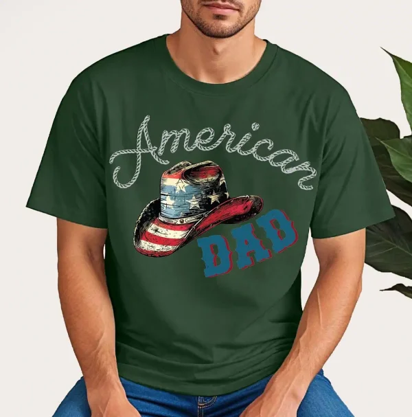 American Dad Shirt ? Patriotic Cowboy Hat USA Flag T-Shirt - Image 4