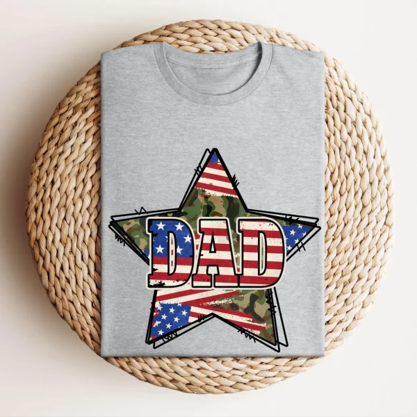 American Flag Dad Tee, Star Dad T-Shirt, USA Flag Tshirt, USA Dad Shirt for 4of July, Independent Day, Father's Day, Big America - Image 3