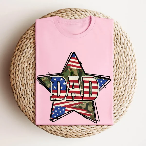 American Flag Dad Tee, Star Dad T-Shirt, USA Flag Tshirt, USA Dad Shirt for 4of July, Independent Day, Father's Day, Big America - Image 2