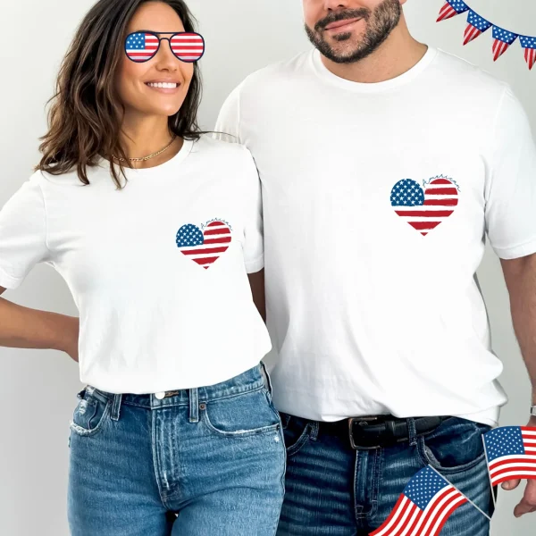 American Flag Heart Couple Shirt, 4th July Shirts, Independence Day Tee, Heart couple shirt, Couple Matching shirt, Patriot Tee, Couple Goals - Image 2