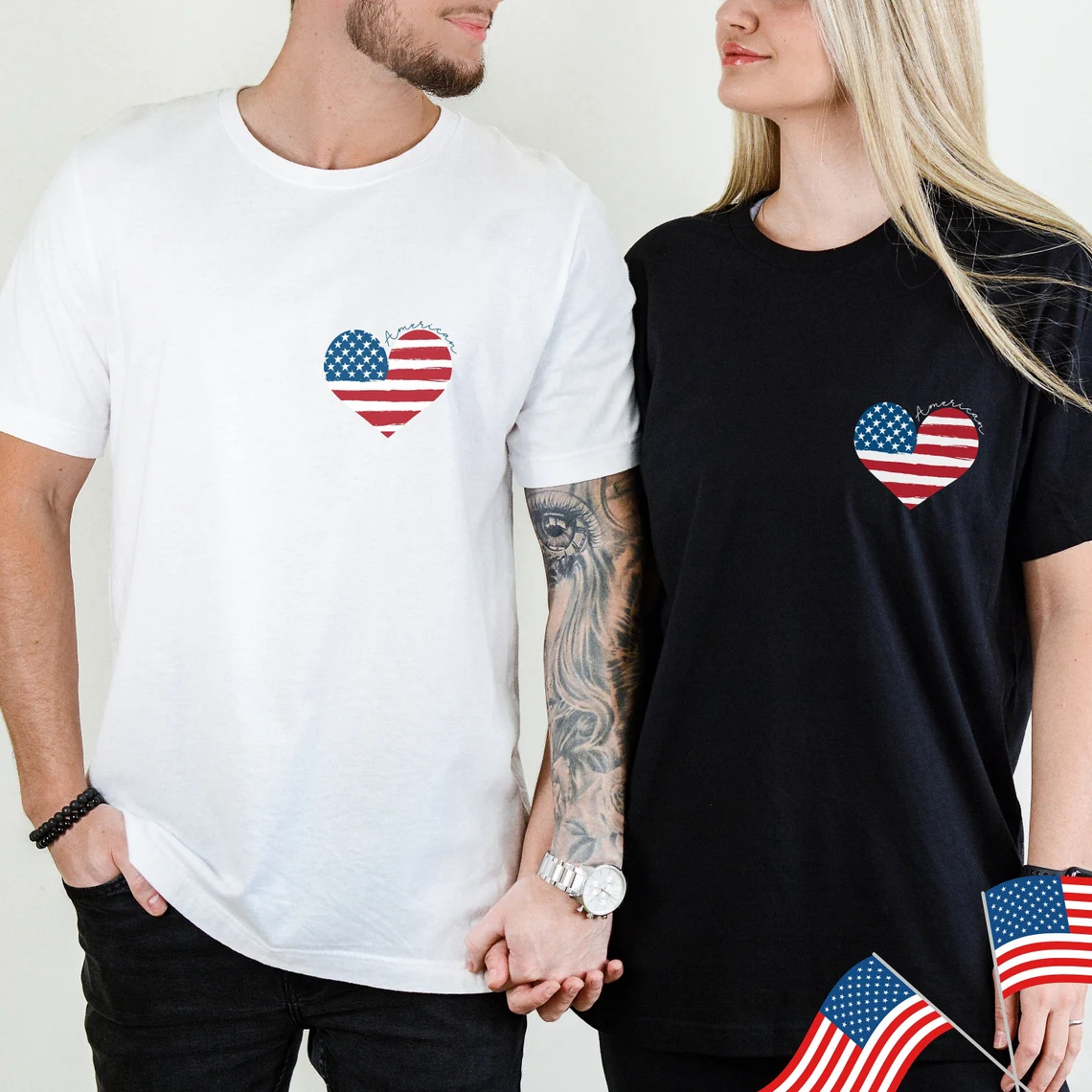 American Flag Heart Couple Shirt, 4th July Shirts, Independence Day Tee, Heart couple shirt, Couple Matching shirt, Patriot Tee, Couple Goals