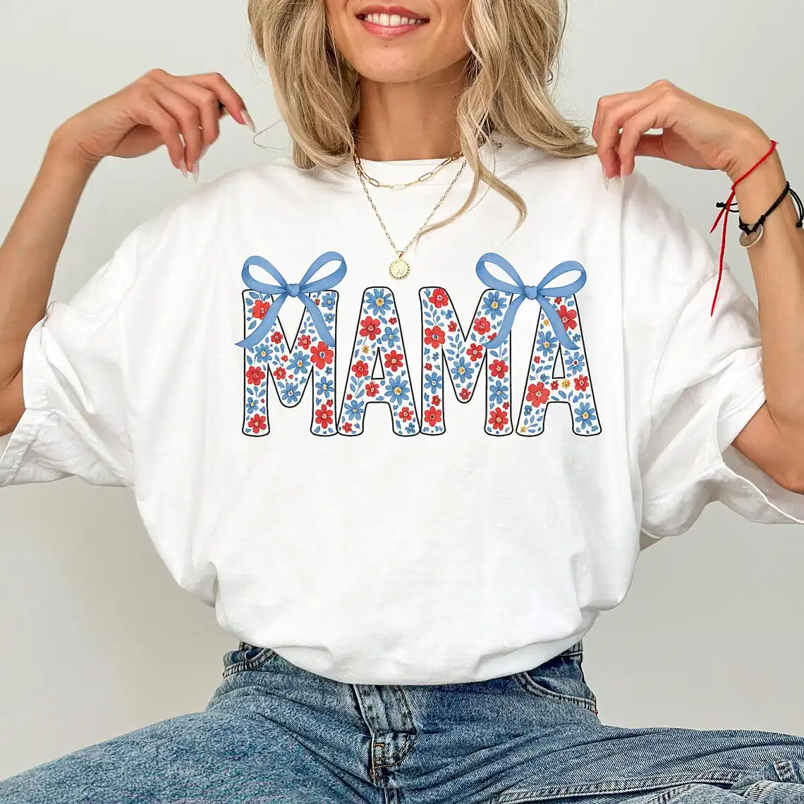 American Mama Tee, Coquette Mama America, Patriotic Mama T-Shirt, 4th of July Mama T-Shirt, 4th Of July Gift For Mama