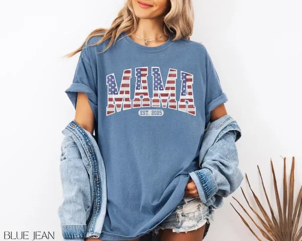 American Mama T-shirt, Patriotic Fourth Of July Mama, Retro Mama America, Memorial Day Shirt, USA Shirt, American Mama Tee - Image 2
