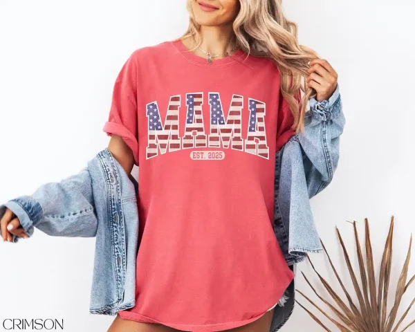 American Mama T-shirt, Patriotic Fourth Of July Mama, Retro Mama America, Memorial Day Shirt, USA Shirt, American Mama Tee - Image 3