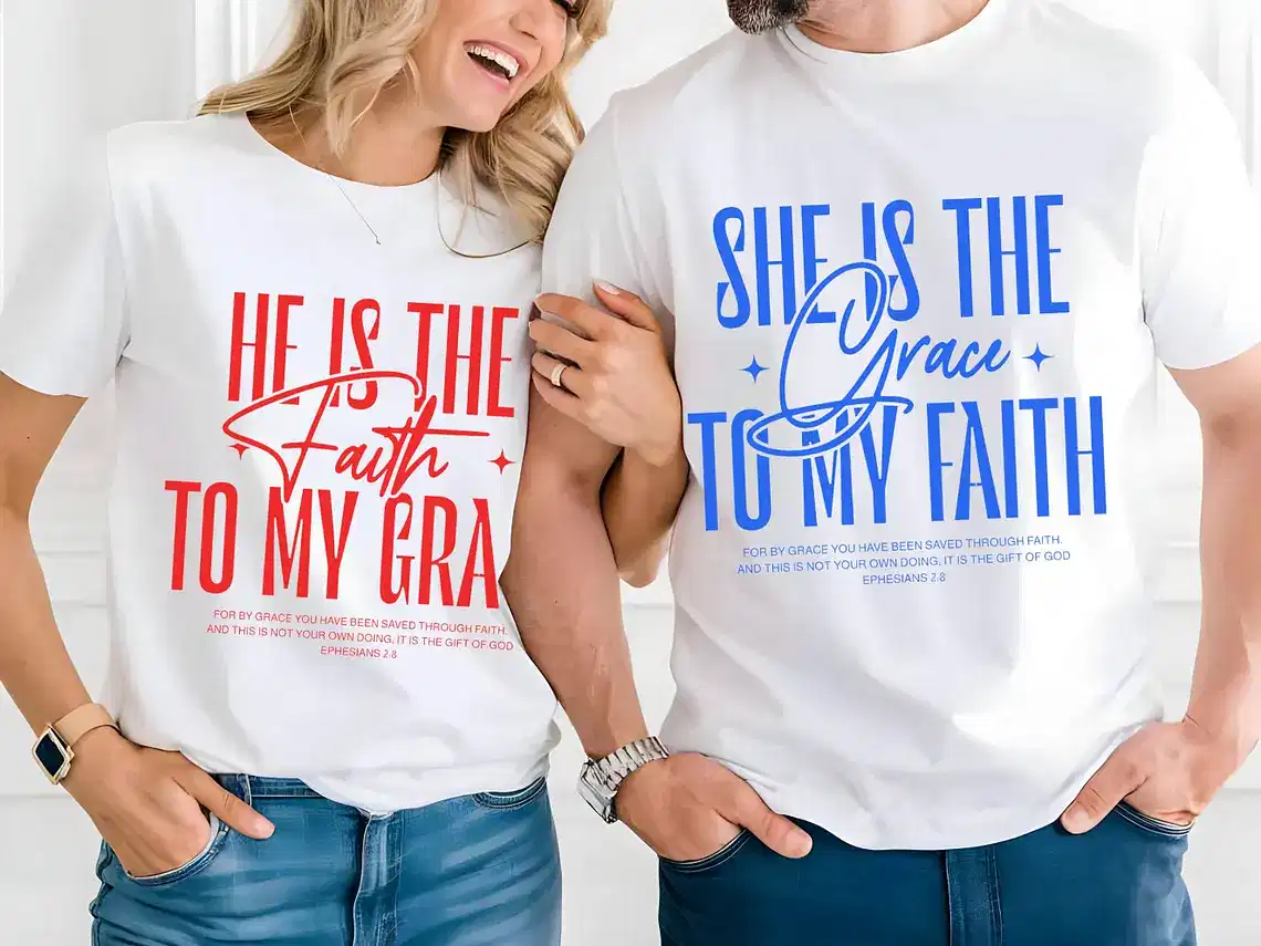 Christian Couple T-shirt, Matching T-shirts for Him & Her, Cozy Couples Apparel, Gift for Christian Partners, Gospel Shirt