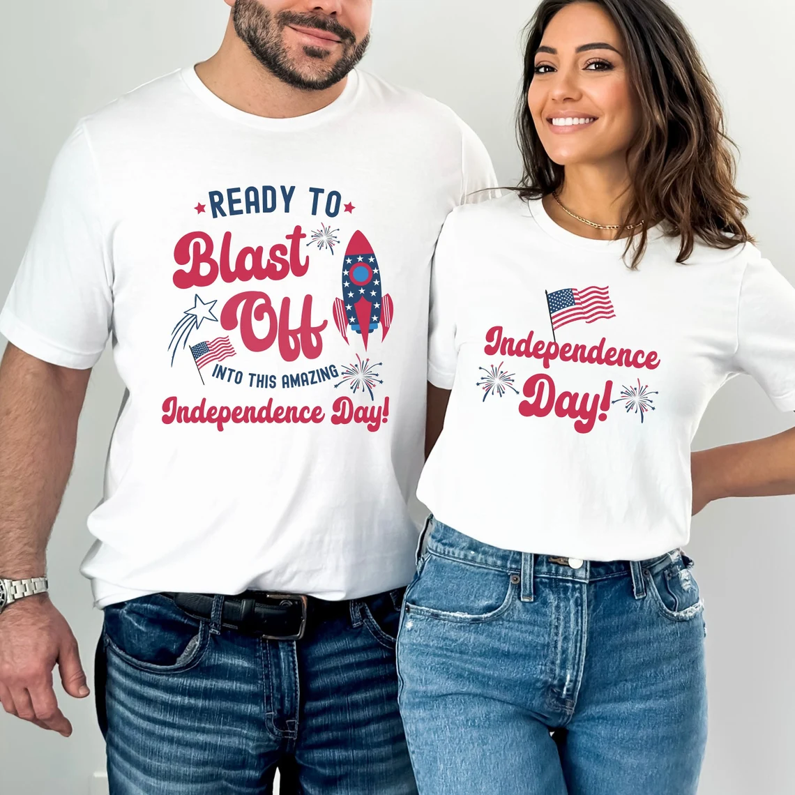 Couple Matching Fourth of July Shirts, Funny Fireworks Spaceship 4th of July Shirts for Couples, Independence Day Tee, Memorial Day Shirt