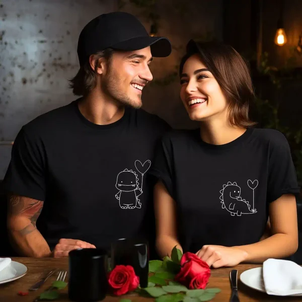 Couple T-Shirts Dino, Dinosaur Lovers Couple Shirt, Cute Dinosaur Matching Shirts Gift for Couple, Gift for Lovers, Dino - Image 2