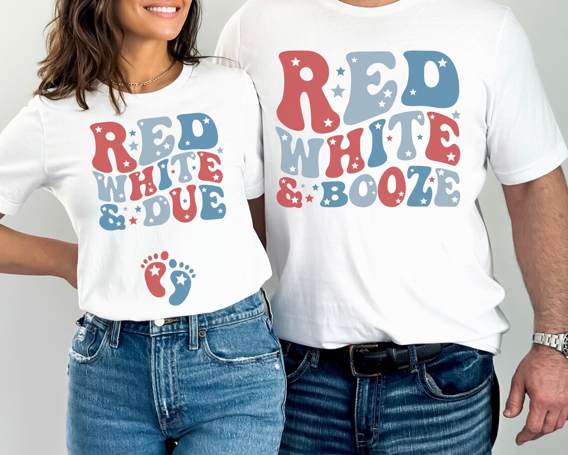 Couples 4th of July Pregnancy Announcement Shirts Matching Fourth of July Baby Reveal T-Shirt Independence Day Baby Shower Gender Reveal