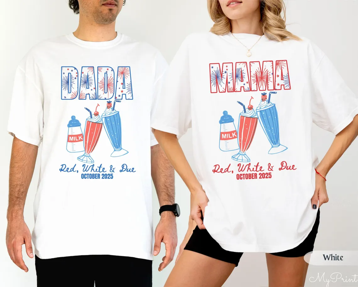 Custom 4th of July Pregnancy Announcement Shirts – Matching American Mama & Dad to Be T-Shirts – Patriotic Gift for Expecting Parents