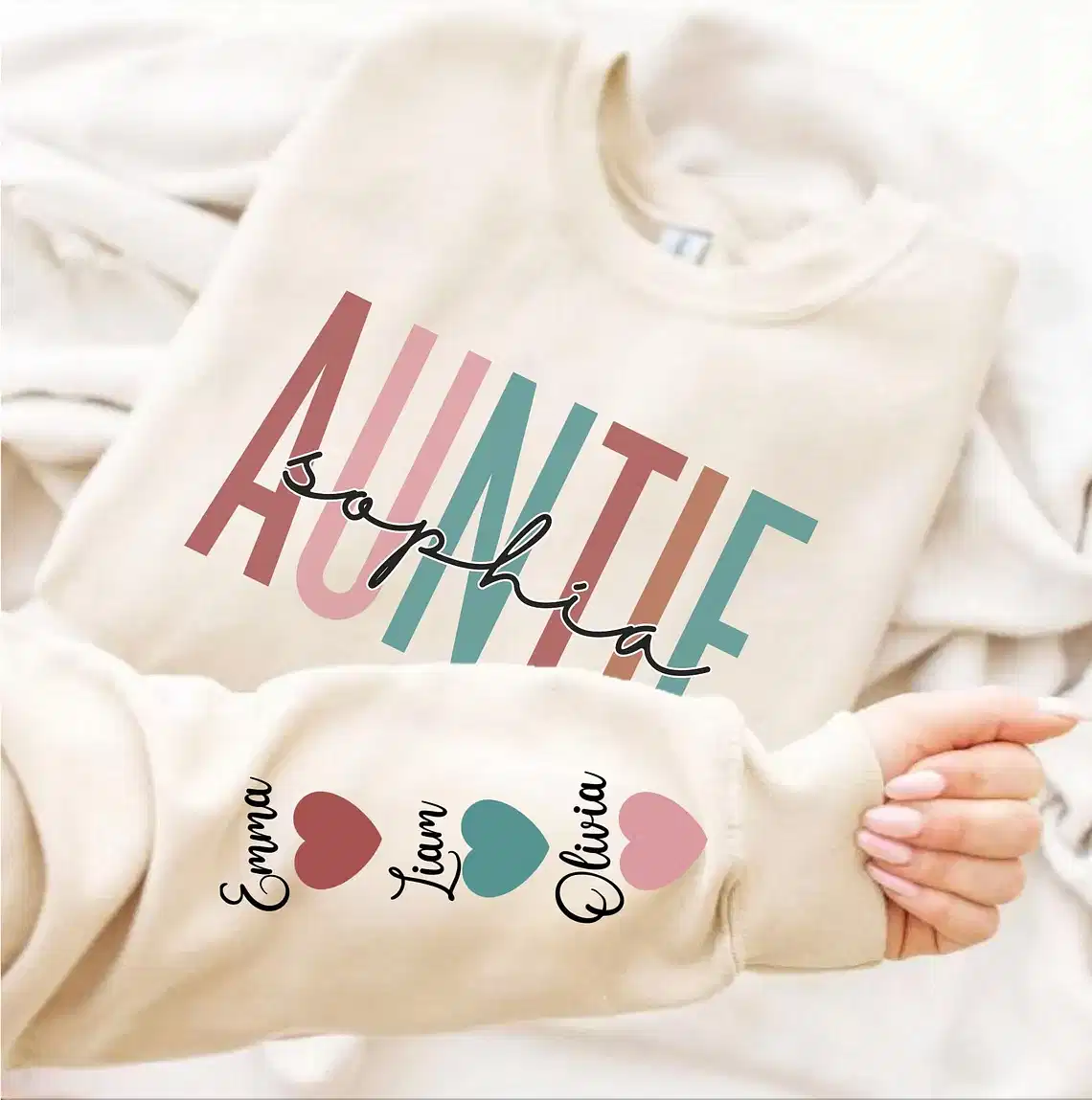 Custom Auntie Sweatshirt, Personalized Aunt Shirt With Niece and Nephew Names, Blessed Aunty , Customized Gift For New Aunt, Moms Day