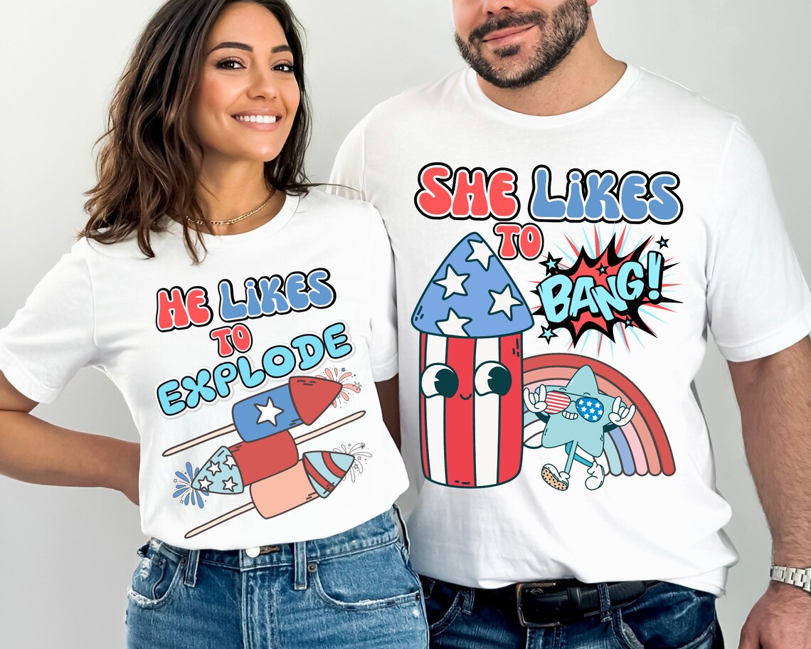 Matching July 4th Couple Shirts – His & Hers Patriotic Flag Tees – Independence Day Anniversary Gift for Husband & Wife