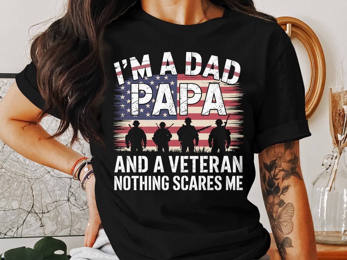 Patriotic Dad Papa Veteran T-Shirt, Military Family Graphic Tee, American Flag Soldier Shirt, Gift for Dad Grandpa, Proud Veteran Apparel