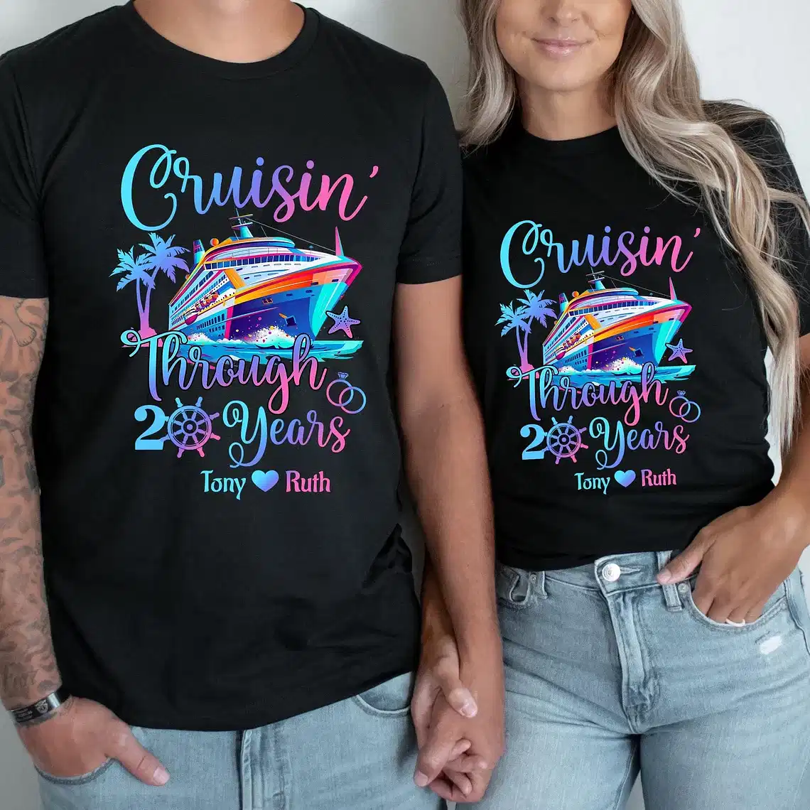Personalized Cruising Through Years Shirt, Husband and Wife Anniversary Cruise Shirt, Couples Matching Cruise Shirt