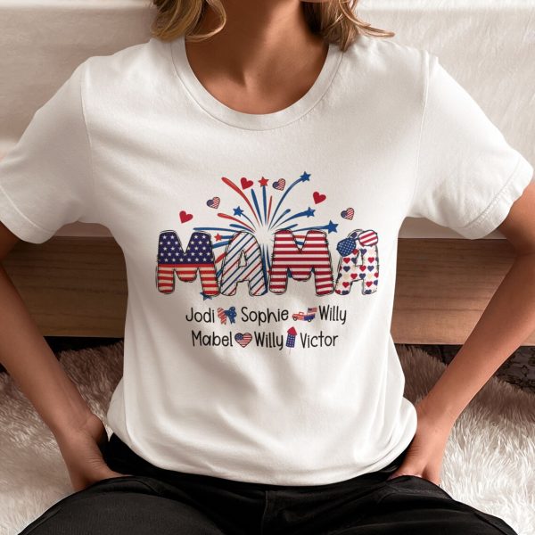 Personalized Grandparent American T-Shirts With Kids Names, Custom 4th of July Grandma Gammy Birthday Shirt Gift, Gigi Abuela July 4th Name Tee - Image 2
