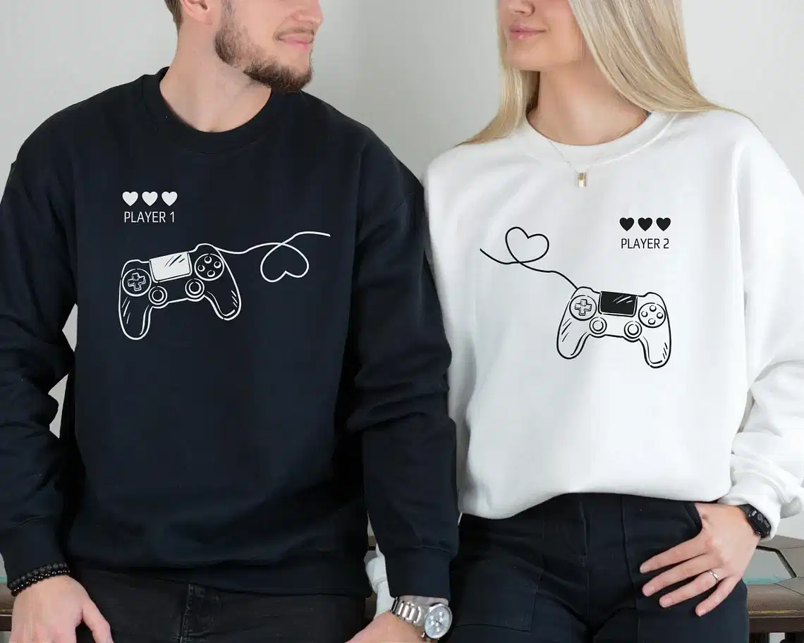 Player 1 & Player 2 Matching Sweatshirt, Love Couple Shirt, Matching Couple Sweatshirt, Personalized Anniversary T-Shirt
