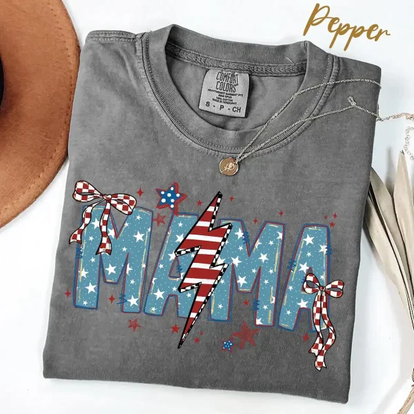 Retro USA Tee, American Mama, Mama T-Shirt, Retro Mama America, 4th of July T-Shirt, American Mama, USA T-Shirt - Image 4