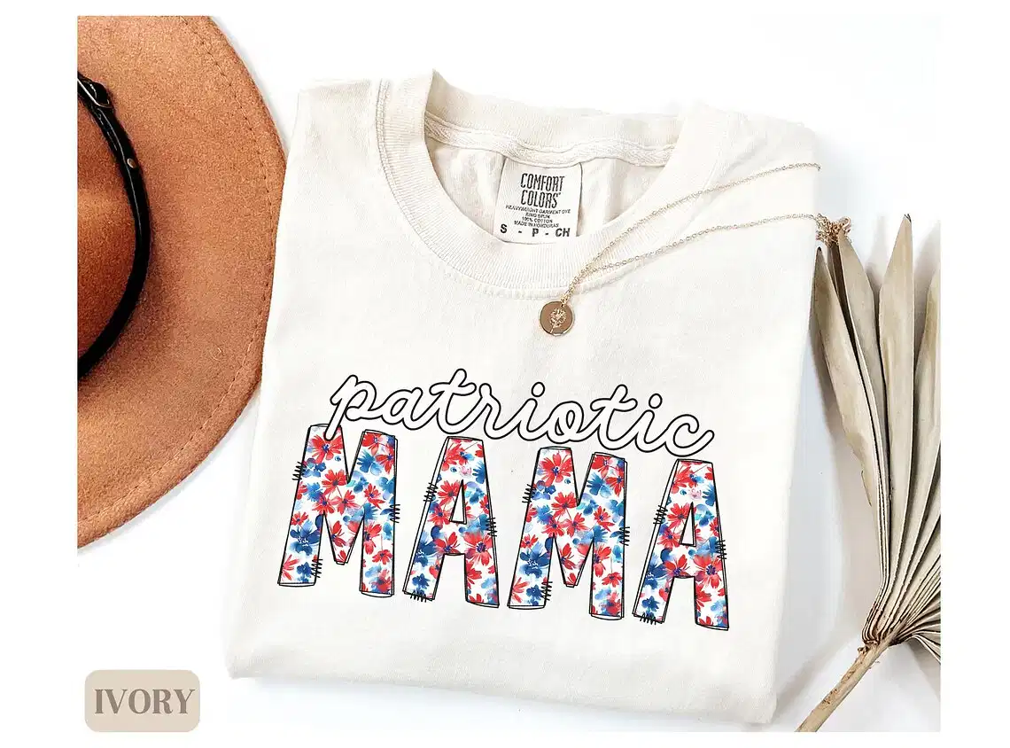 USA Mama Shirt, 4th of July T-Shirt, America T-Shirt, Patriotic, Memorial Day Tee, Cute 4th of July Floral Shirt for Moms