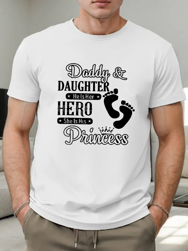 Unique Dad And Daughter Bonding Print T-Shirt - Soft, Breathable, Casual Short Sleeve Tee For Men, Perfect Summer Wear, Great Gift Idea
