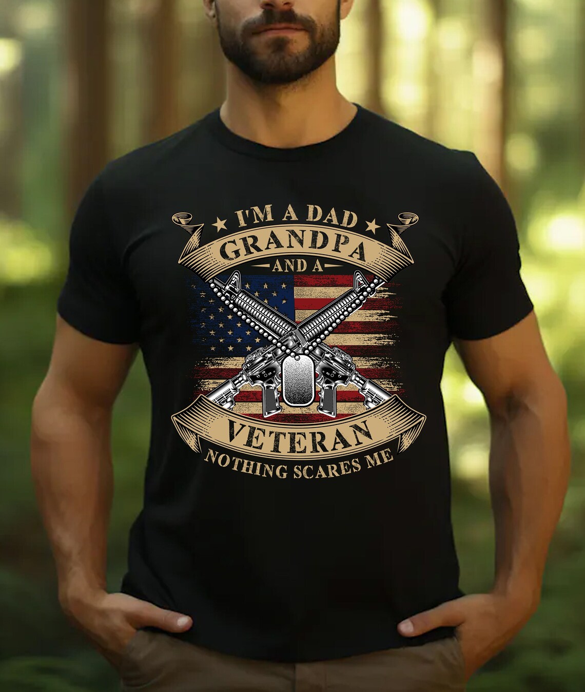 Veteran T-Shirt Unisex Tee - I'm A Dad Grandpa And A Veteran Nothing Scares Me, Father's Day Gift, Veteran's Day Army Dad T-Shirt, Funny Gift