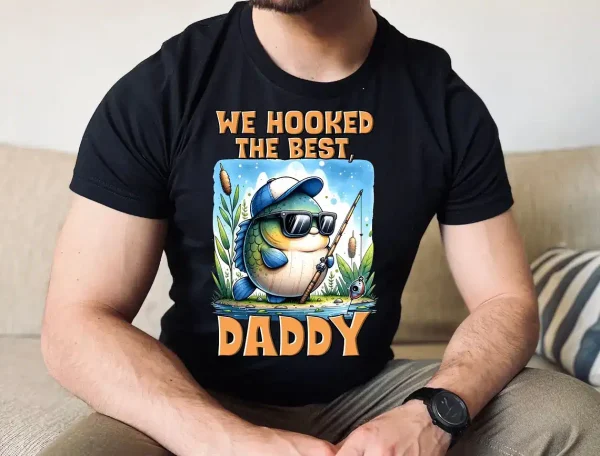 We Hooked the Best Daddy Shirt, Funny Fishing Dad T-Shirt, Father's Day Gift Idea, Cute Fish Design Tee, Father's Day Shirt - Image 4