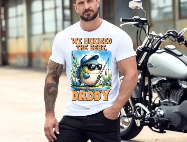 We Hooked the Best Daddy Shirt, Funny Fishing Dad T-Shirt, Father's Day Gift Idea, Cute Fish Design Tee, Father's Day Shirt - Image 3