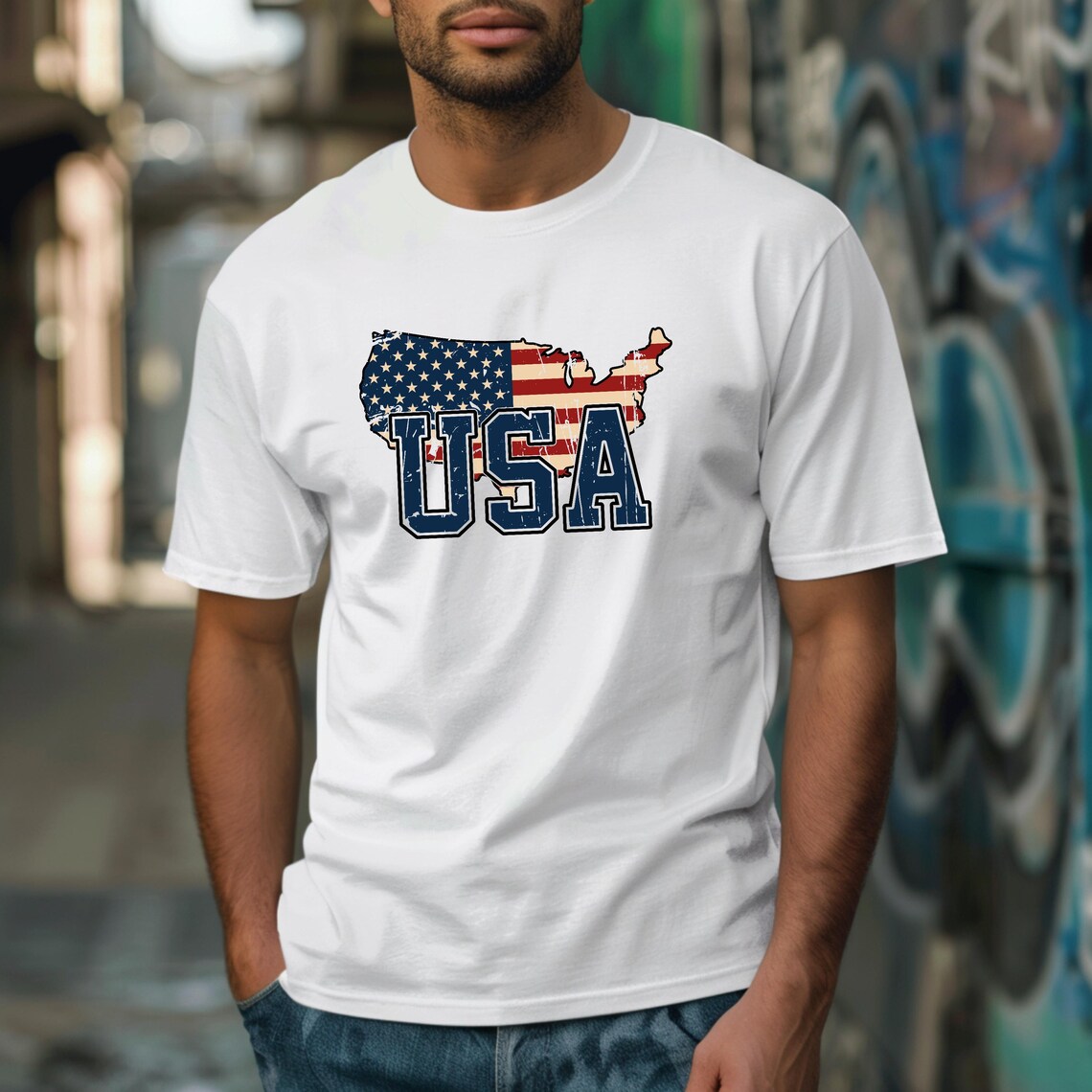 USA Map T-Shirt – American Flag Patriotic Tee – Unisex 4th of July Shirt Made in USA