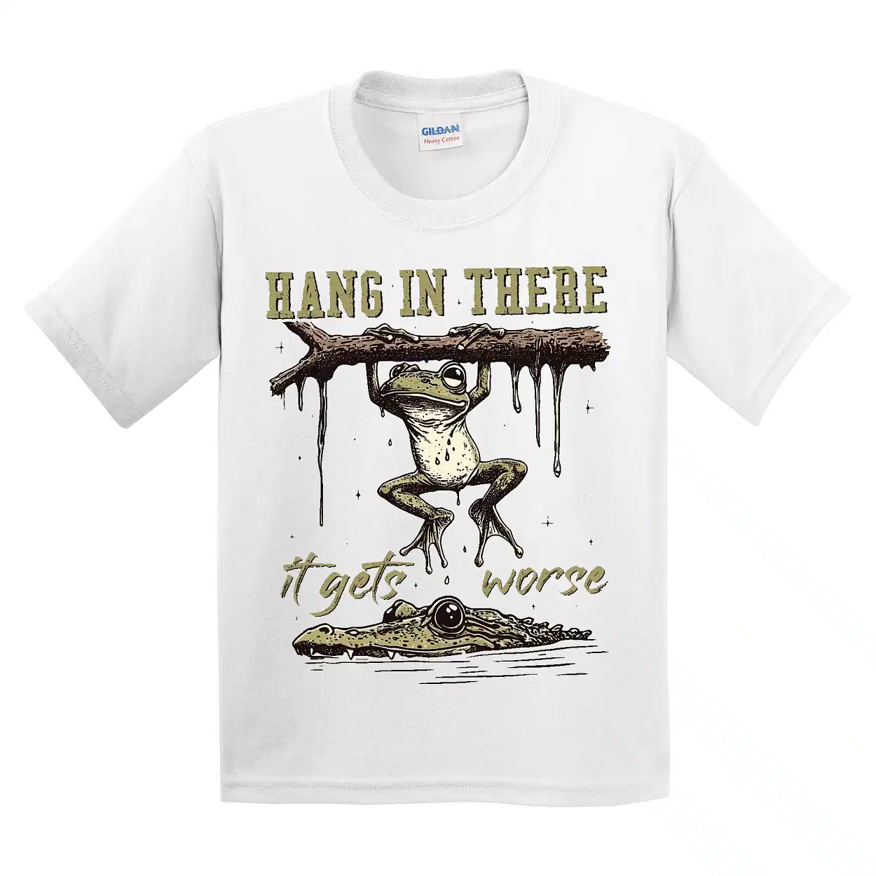 Hang in There It Gets Worse Shirt – Funny Sarcastic Frog Tee – Snarky Humor Retro Aesthetic Sassy Frog Graphic Shirt