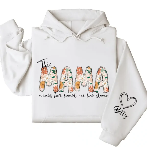 Personalized This Mama Wears Her Heart on Her Sleeve Hoodie – Floral Mama, Custom Hoodie with Kids’ Names, Personalized Mother’s Day Gift for Mom - Image 5
