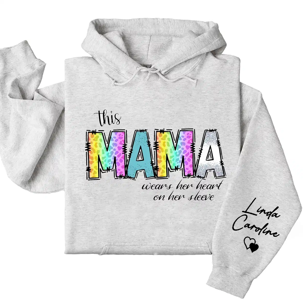 This Mama Wears Her Heart on Her Sleeve Hoodie – Cute Mom  Hoodie – Mother's Day Gift, Custom Kids' Names Shirt