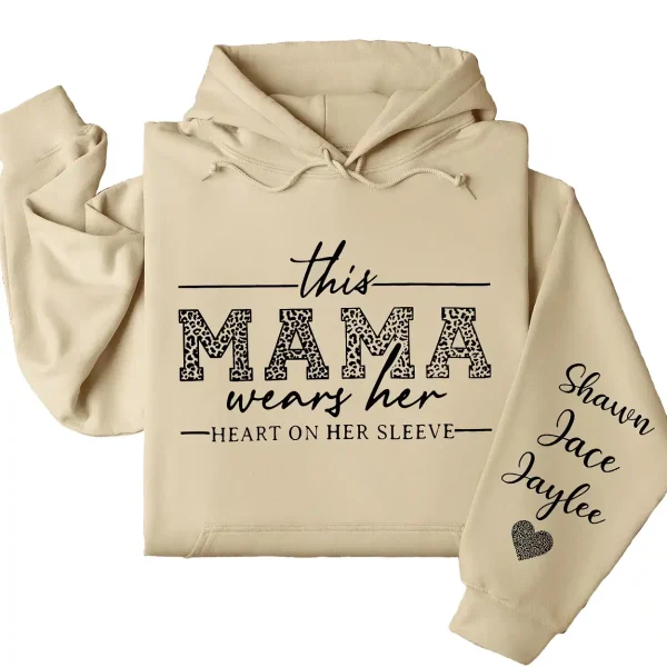 Personalized This Mama Wears Her Heart on Her Sleeve Hoodie – Mom Life, Blessed Mama, Motherhood Hoodie – Mother’s Day Gift - Image 2