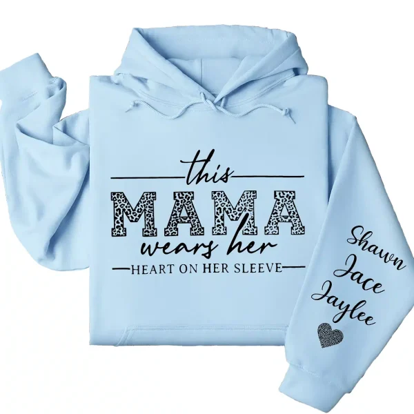Personalized This Mama Wears Her Heart on Her Sleeve Hoodie – Mom Life, Blessed Mama, Motherhood Hoodie – Mother’s Day Gift - Image 3