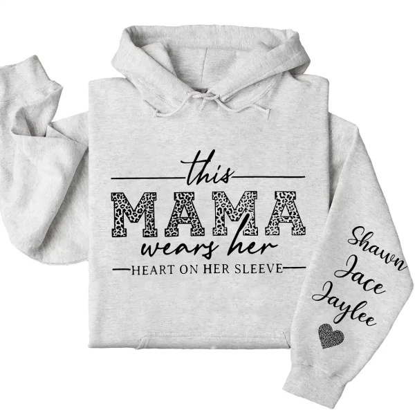 Personalized This Mama Wears Her Heart on Her Sleeve Hoodie – Mom Life, Blessed Mama, Motherhood Hoodie – Mother’s Day Gift - Image 4