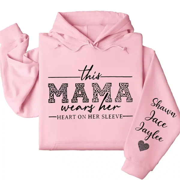 Personalized This Mama Wears Her Heart on Her Sleeve Hoodie – Mom Life, Blessed Mama, Motherhood Hoodie – Mother’s Day Gift - Image 5