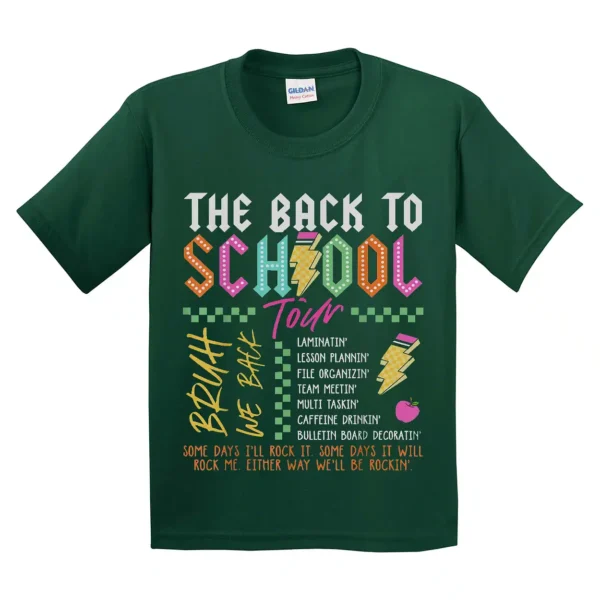 Retro Lightning Bolt ABCD Back To School Tour T-Shirt – Teacher Shirt – Boys Girls Kid Back to School Tee – Rock Band School Theme Shirt - Image 4