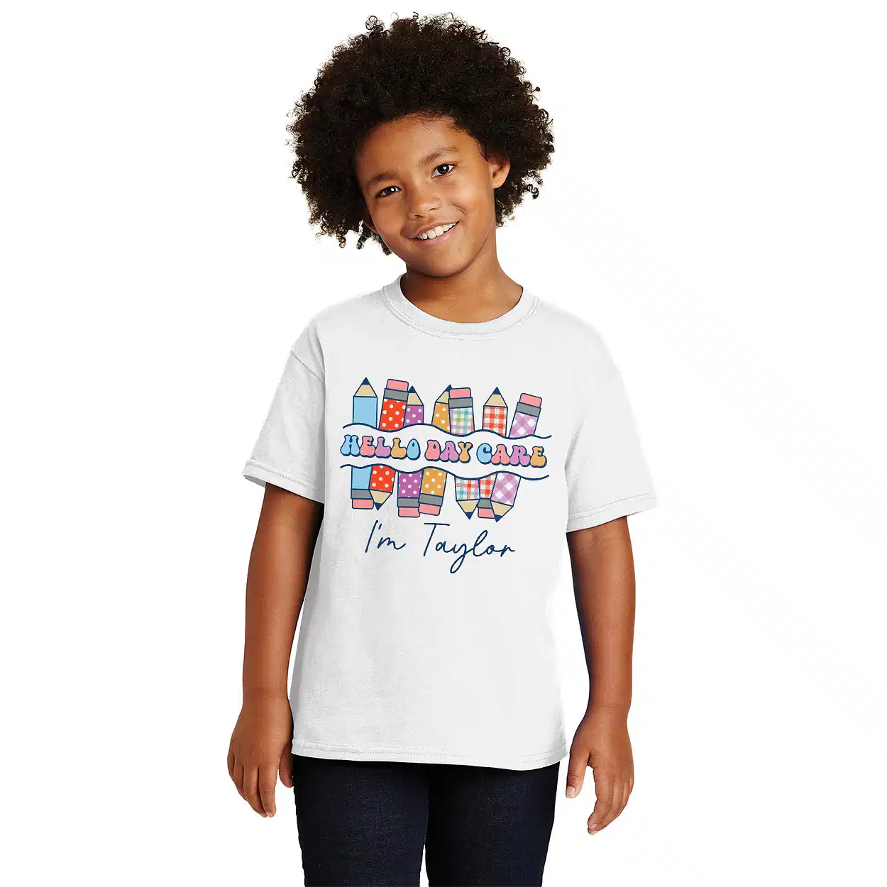 Personalized Hello Daycare Shirt – Custom Back to School Tee with Kid’s Name – Toddler First Day of School Outfit