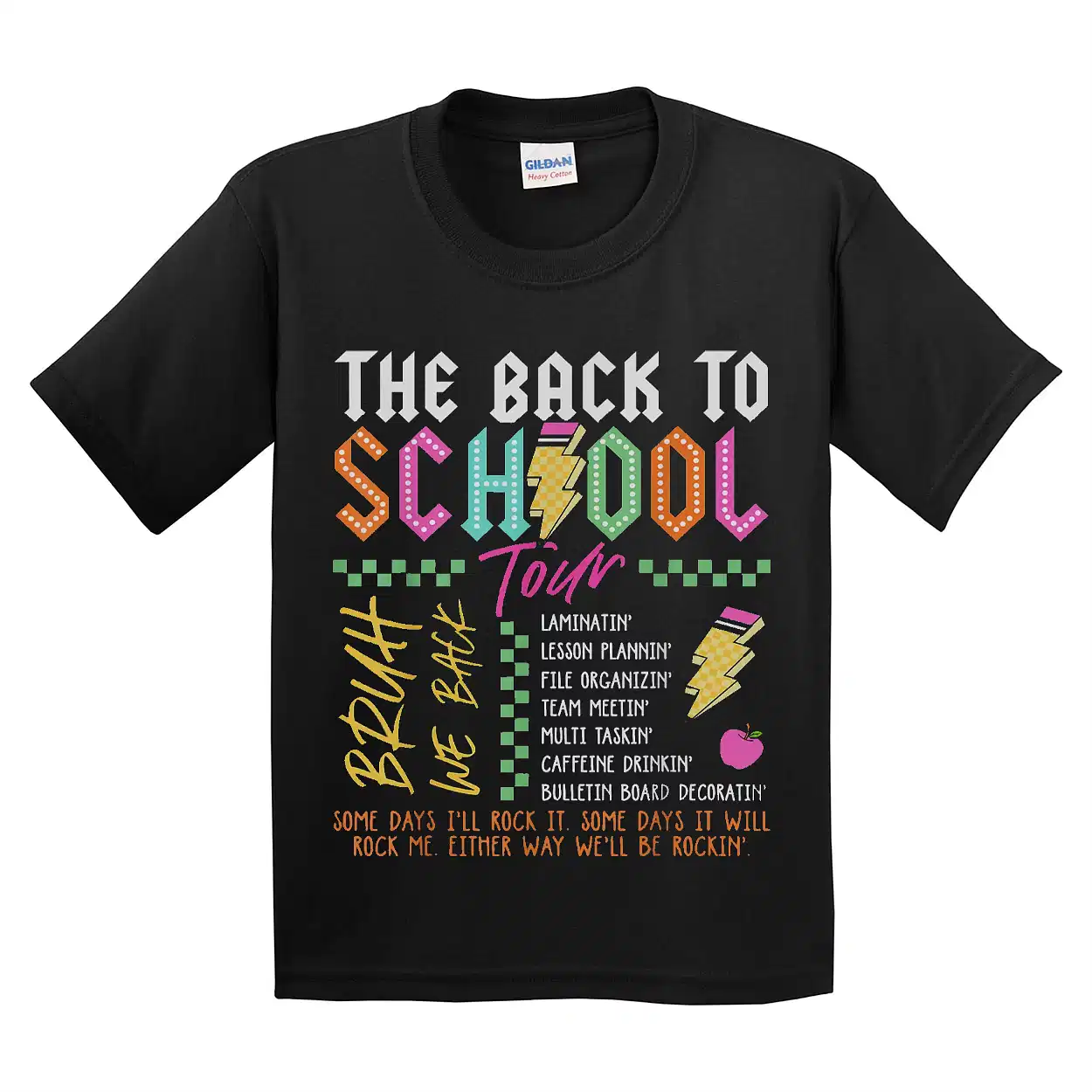 Retro Lightning Bolt ABCD Back To School Tour T-Shirt – Teacher Shirt – Boys Girls Kid Back to School Tee – Rock Band School Theme Shirt