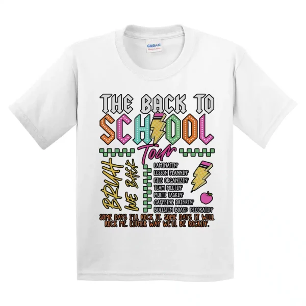 Retro Lightning Bolt ABCD Back To School Tour T-Shirt – Teacher Shirt – Boys Girls Kid Back to School Tee – Rock Band School Theme Shirt - Image 3