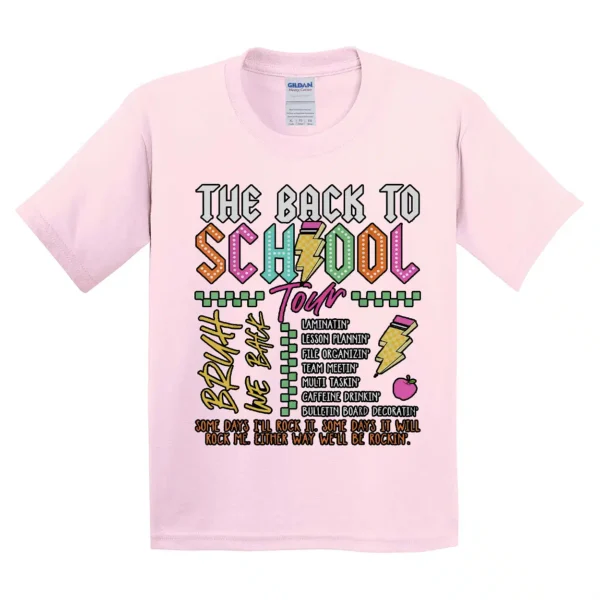 Retro Lightning Bolt ABCD Back To School Tour T-Shirt – Teacher Shirt – Boys Girls Kid Back to School Tee – Rock Band School Theme Shirt - Image 2