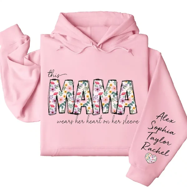 This Mama Wears Her Heart on Her Sleeve Hoodie – Custom Hoodie with Kids’ Names, Personalized Mother’s Day Gift for Mama - Image 5