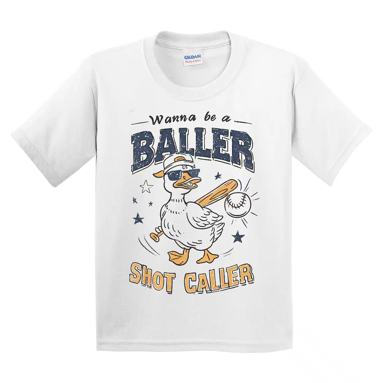 Wanna Be A Baller Shot Caller T-Shirt – Retro Baseball Shirt – Vintage Baseball Quote – Baseball Boy Tee – Funny Batter Batter Swing