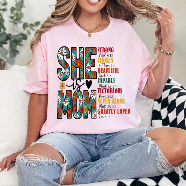 She Is Mom T-Shirt – Retro Christian Mom Shirt with Bible Verse, Blessed Mama Graphic Tee, Faith-Based Mother's Day Gift for Women - Image 2